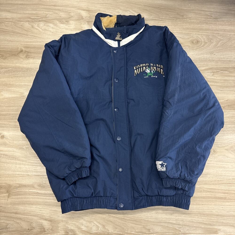 Vtg 90s Notre Dame Fighting Irish Starter Jacket Navy Mens L Excellent Condition